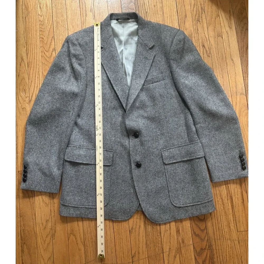 Vintage Imperial Haggar 100% Pure Wool Herringbone Tweed Blazer Size 42 Made USA